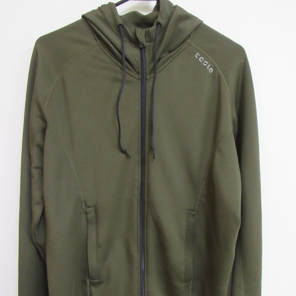 Tesla Green Full Zip Hoodie Hooded Sweatshirt Large